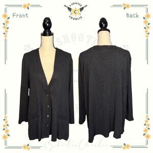 Vintage Around Town Knit Ribbed Cardigan Sweater Women's Size Large Charcoal